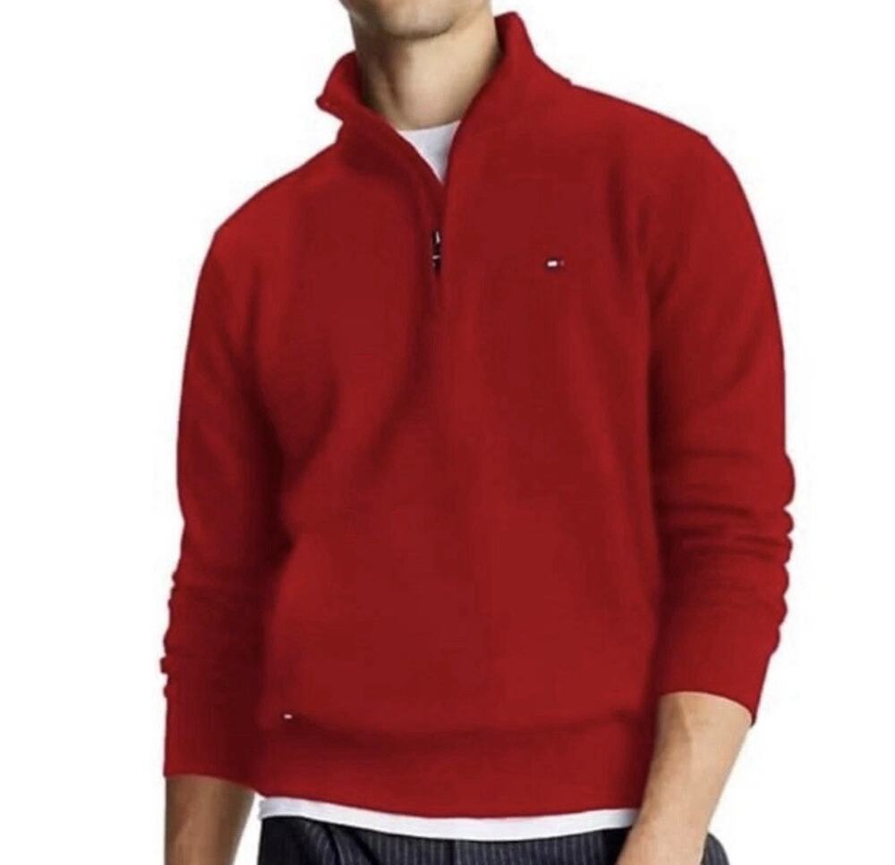 NWT Tommy Hilfiger Men's Red Quarter Zip Sweatshirt Sweater Size 4XL